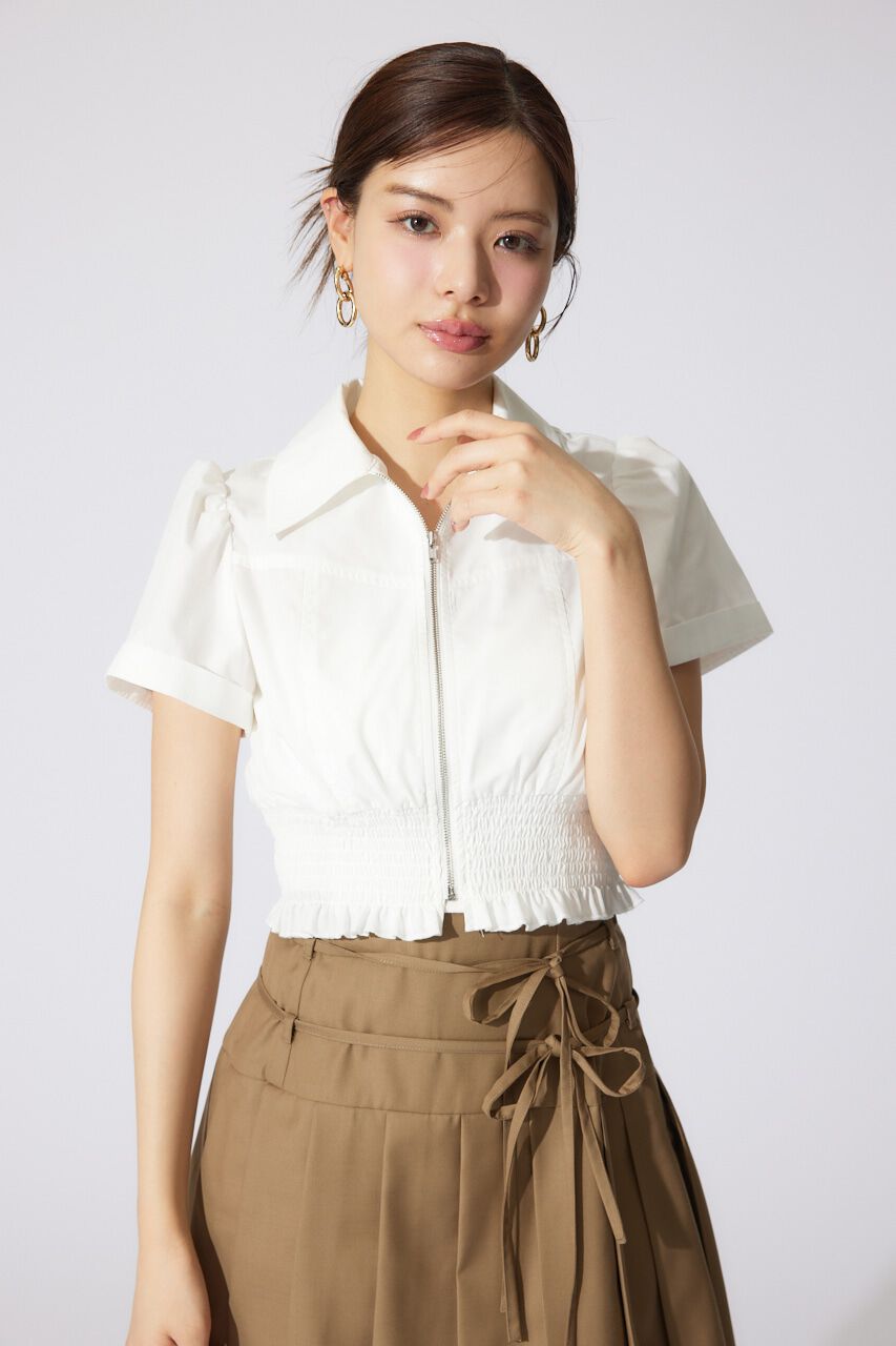 rienda「ウエストシャーリングZIPブラウス」|シャツ・ブラウス|WHT