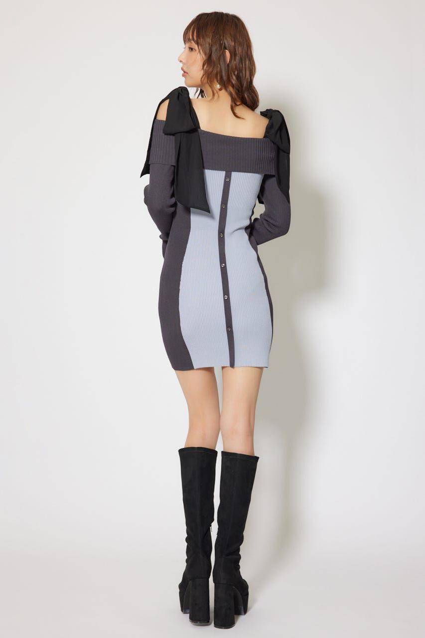 rienda「バイカラーオフショルリボンニットミニワンピース」|ワンピース|