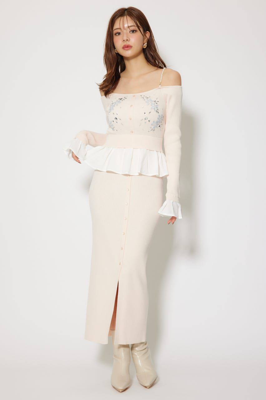 rienda「2WAYビジューフラワーオフショルタイトニットワンピース」|ワンピース|L/PNK1