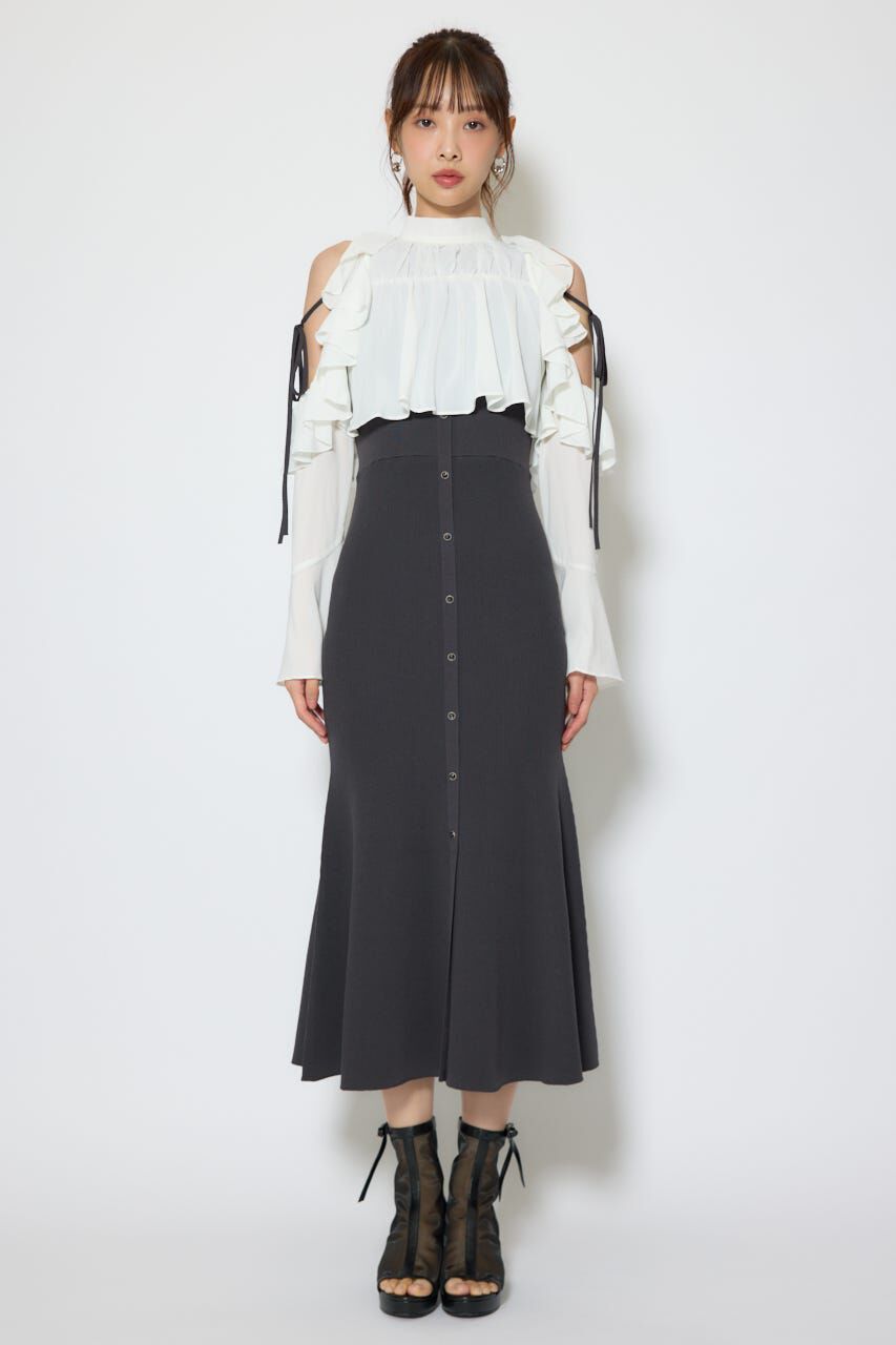 rienda「オープンショルダーフリルニットセットワンピース」|ワンピース|