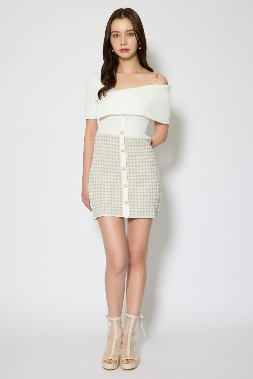 rienda「アシンメトリーツイードミニニットワンピース」|ワンピース|