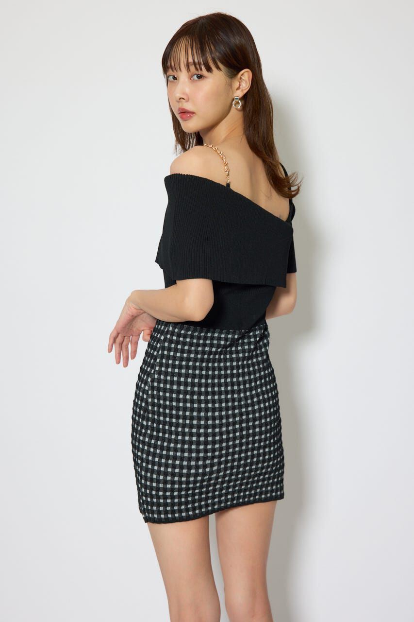 rienda「アシンメトリーツイードミニニットワンピース」|ワンピース|