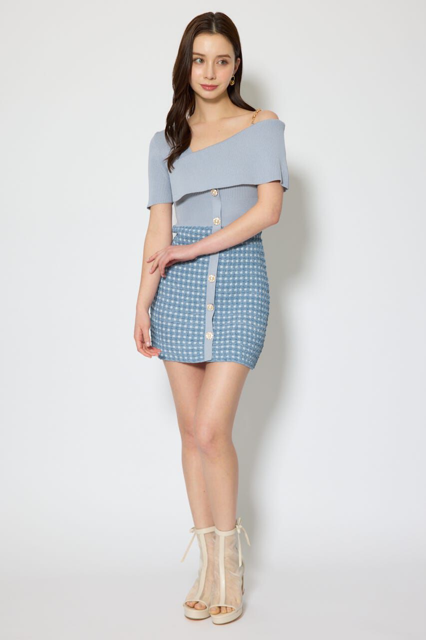 rienda「アシンメトリーツイードミニニットワンピース」|ワンピース|