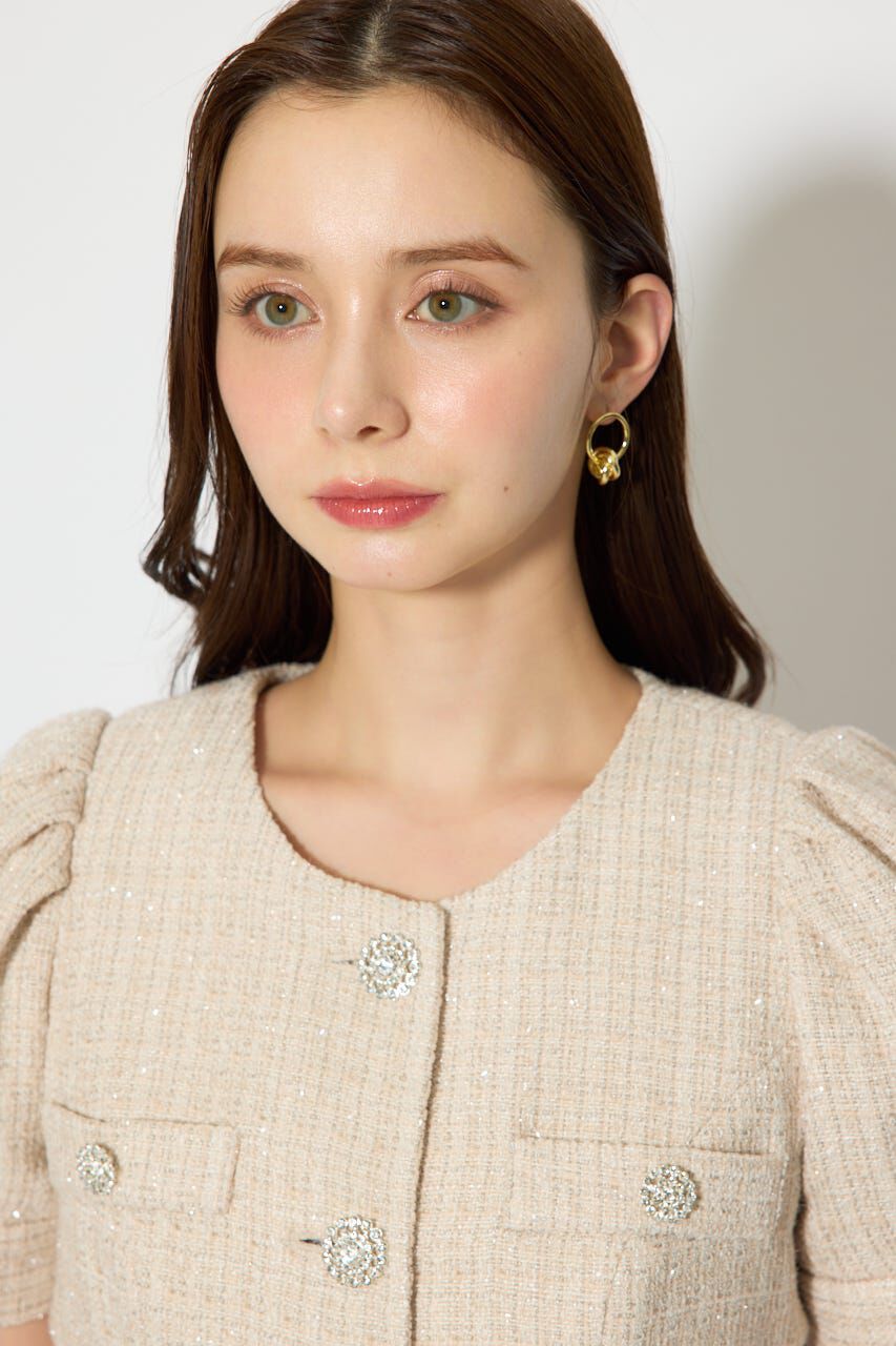 rienda「ノーカラーツイードペプラムジャケット」|その他|