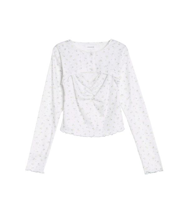 CALNAMUR「PETIT FLOWER ENSEMBLE/小花柄アンサンブル」|Tシャツ・カットソー|アイスブルー