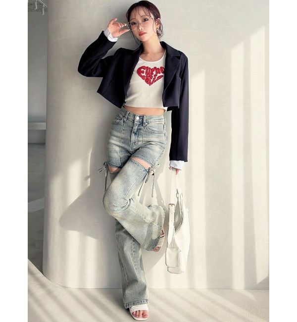 RESEXXY「カットアウトリボンデニムパンツ」|デニム|