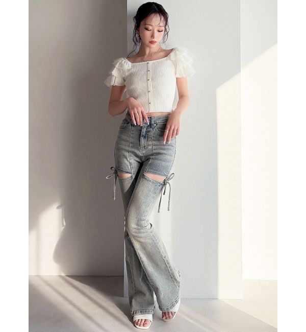 RESEXXY「カットアウトリボンデニムパンツ」|デニム|