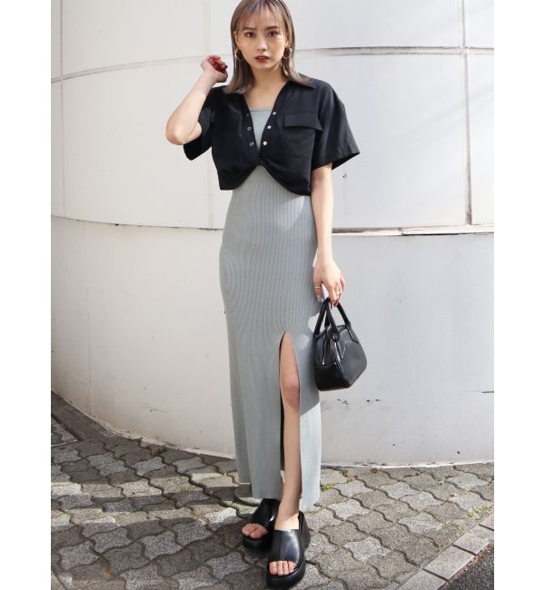 EMODA「ワイドストラップリブスリットワンピース」|ワンピース|