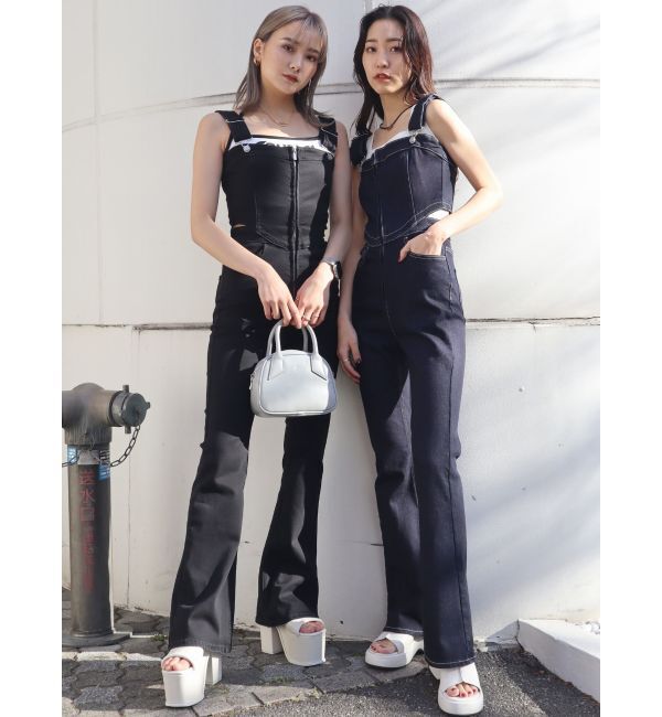 EMODA「デニムフレアサロペット」|オールインワン|