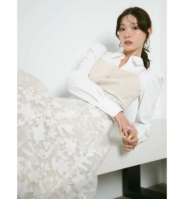 MERCURYDUO「アシメビスチェドッキングパワショルシャツワンピース」|ワンピース|ベージュ