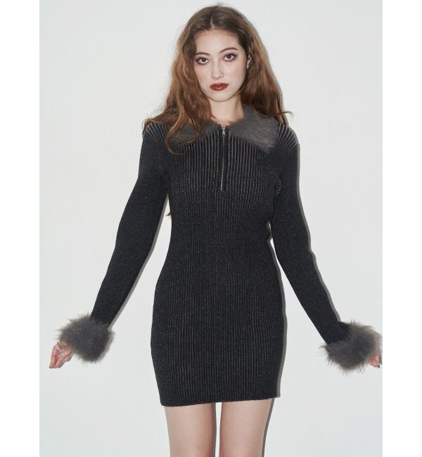 EVRIS「フェザーコンビニットミニワンピース」|ワンピース|