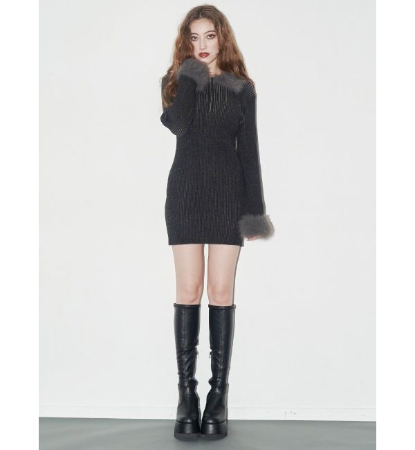 EVRIS「フェザーコンビニットミニワンピース」|ワンピース|