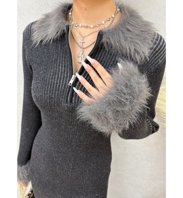 EVRIS「フェザーコンビニットミニワンピース」|ワンピース|