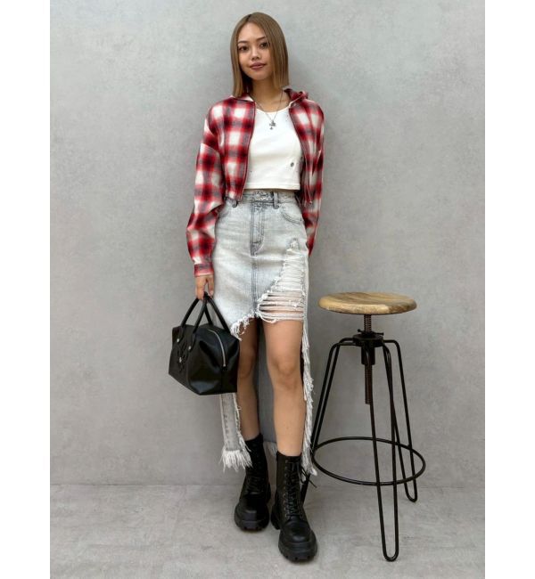 EVRIS「フードチェックショートシャツ」|シャツ・ブラウス|