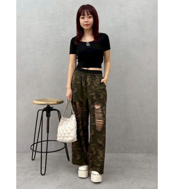 EVRIS「レースドッキングダメージスウェットワイドパンツ【セットアップ着用可能】」|その他|