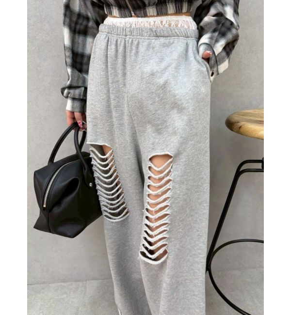 EVRIS「レースドッキングダメージスウェットワイドパンツ【セットアップ着用可能】」|その他|