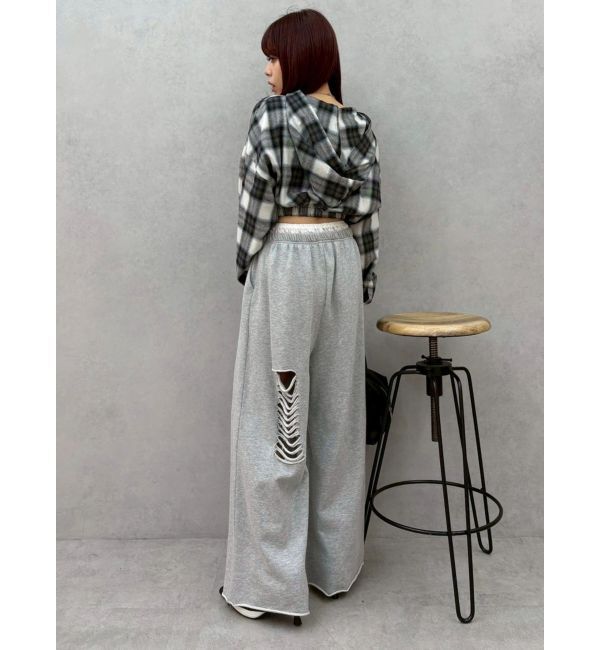 EVRIS「レースドッキングダメージスウェットワイドパンツ【セットアップ着用可能】」|その他|