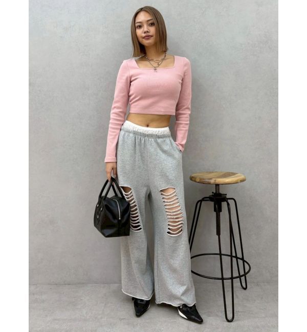 EVRIS「レースドッキングダメージスウェットワイドパンツ【セットアップ着用可能】」|その他|