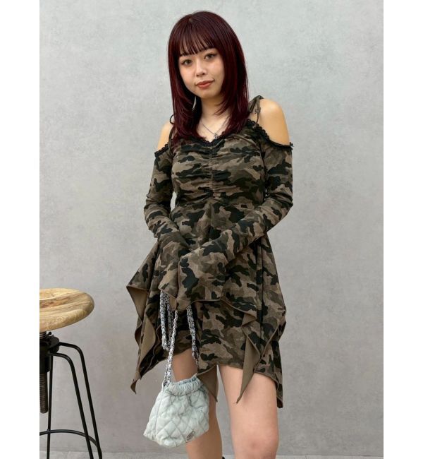 EVRIS「オープンショルダーレースドッキングミニワンピース」|ワンピース|