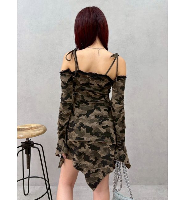 EVRIS「オープンショルダーレースドッキングミニワンピース」|ワンピース|