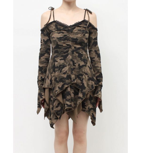 EVRIS「オープンショルダーレースドッキングミニワンピース」|ワンピース|