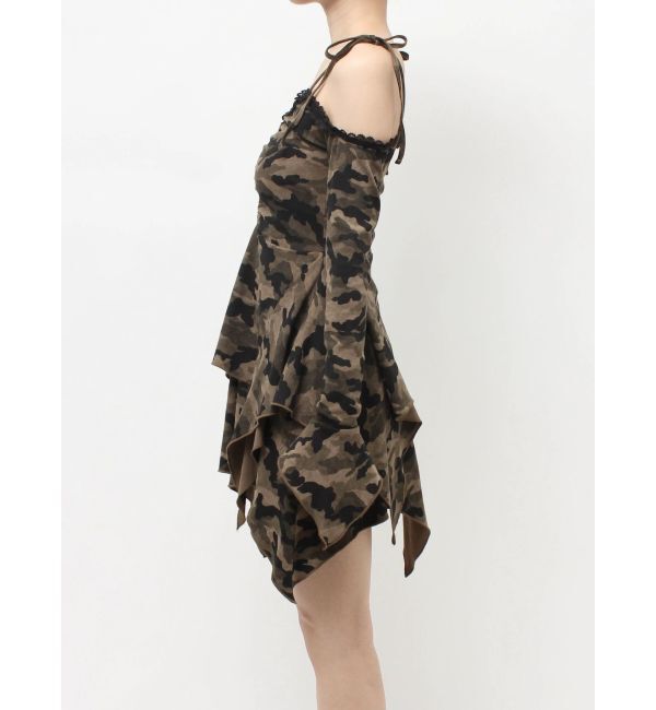 EVRIS「オープンショルダーレースドッキングミニワンピース」|ワンピース|