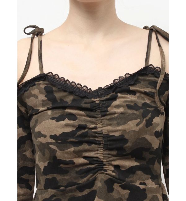 EVRIS「オープンショルダーレースドッキングミニワンピース」|ワンピース|