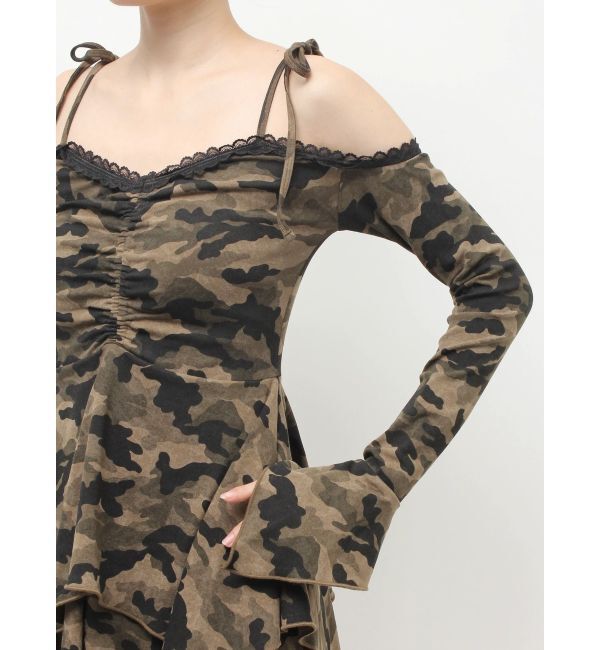 EVRIS「オープンショルダーレースドッキングミニワンピース」|ワンピース|