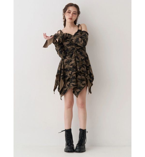 EVRIS「オープンショルダーレースドッキングミニワンピース」|ワンピース|