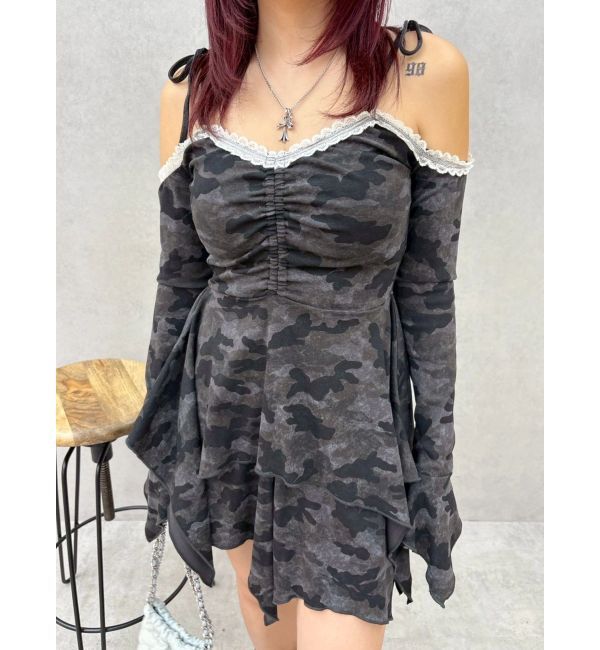 EVRIS「オープンショルダーレースドッキングミニワンピース」|ワンピース|