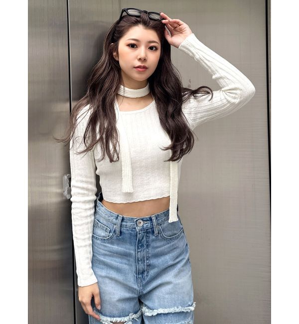 GYDA「チョーカー付きBACKオープンニットトップス」|ニット・セーター|