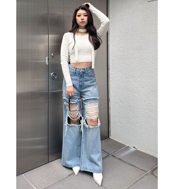 GYDA「チョーカー付きBACKオープンニットトップス」|ニット・セーター|