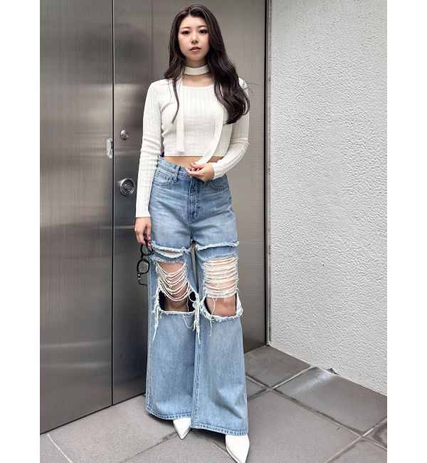 GYDA「チョーカー付きBACKオープンニットトップス」|ニット・セーター|