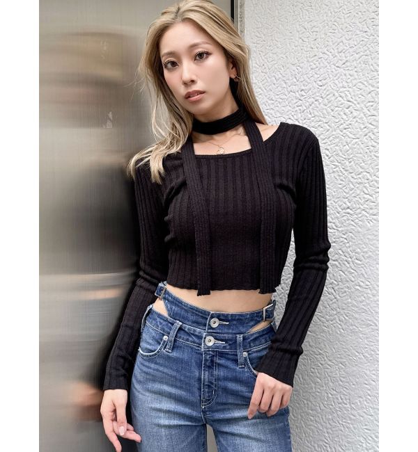 GYDA「チョーカー付きBACKオープンニットトップス」|ニット・セーター|