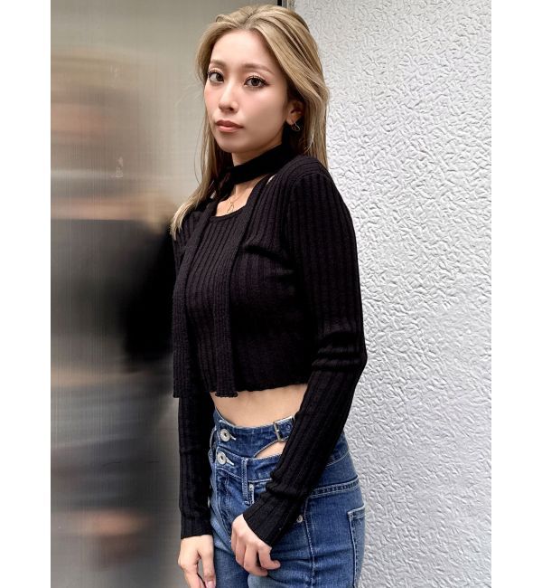 GYDA「チョーカー付きBACKオープンニットトップス」|ニット・セーター|