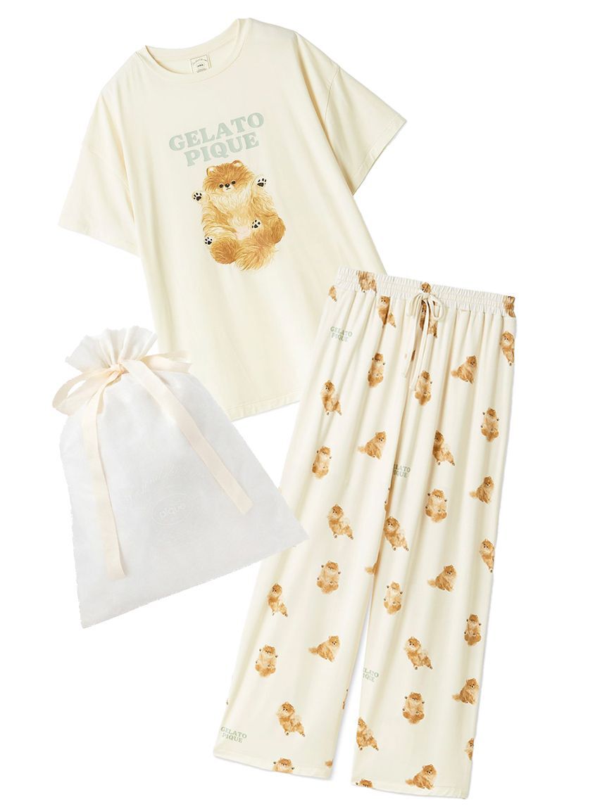 gelato pique「【ラッピング済み】ドッグワンポイントTシャツ&ロングパンツSET」|ルームウェア|