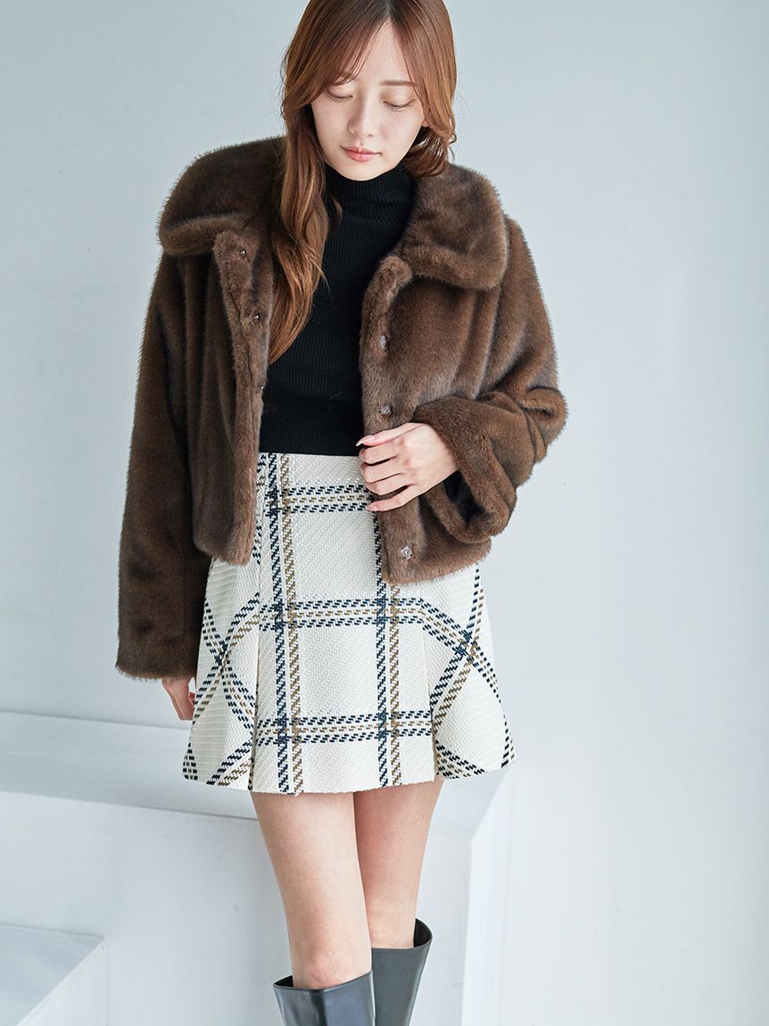 SNIDEL「ステンカラーショートファーコートジャケット」|ステンカラーコート|