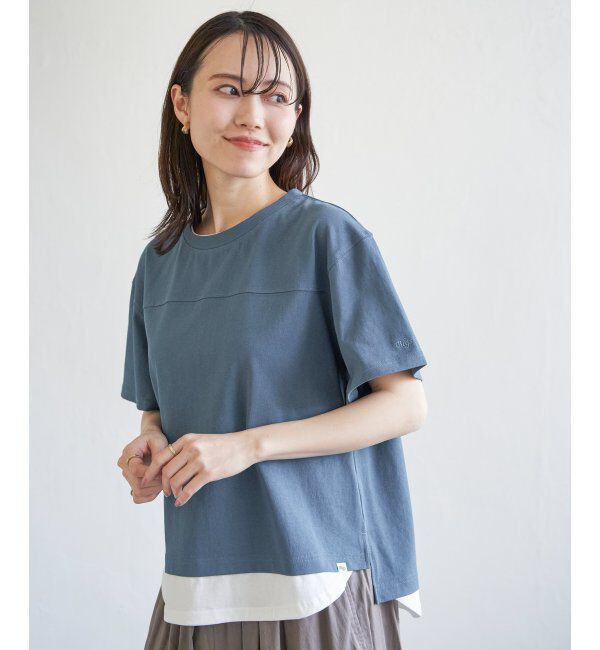 ikka「コットンUSA袖刺繍レイヤーTシャツ」|その他|ブルー