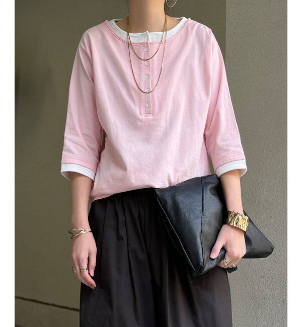 Lbc with Life「ヘンリーネックレイヤー7分袖Tシャツ」|その他|ピンク
