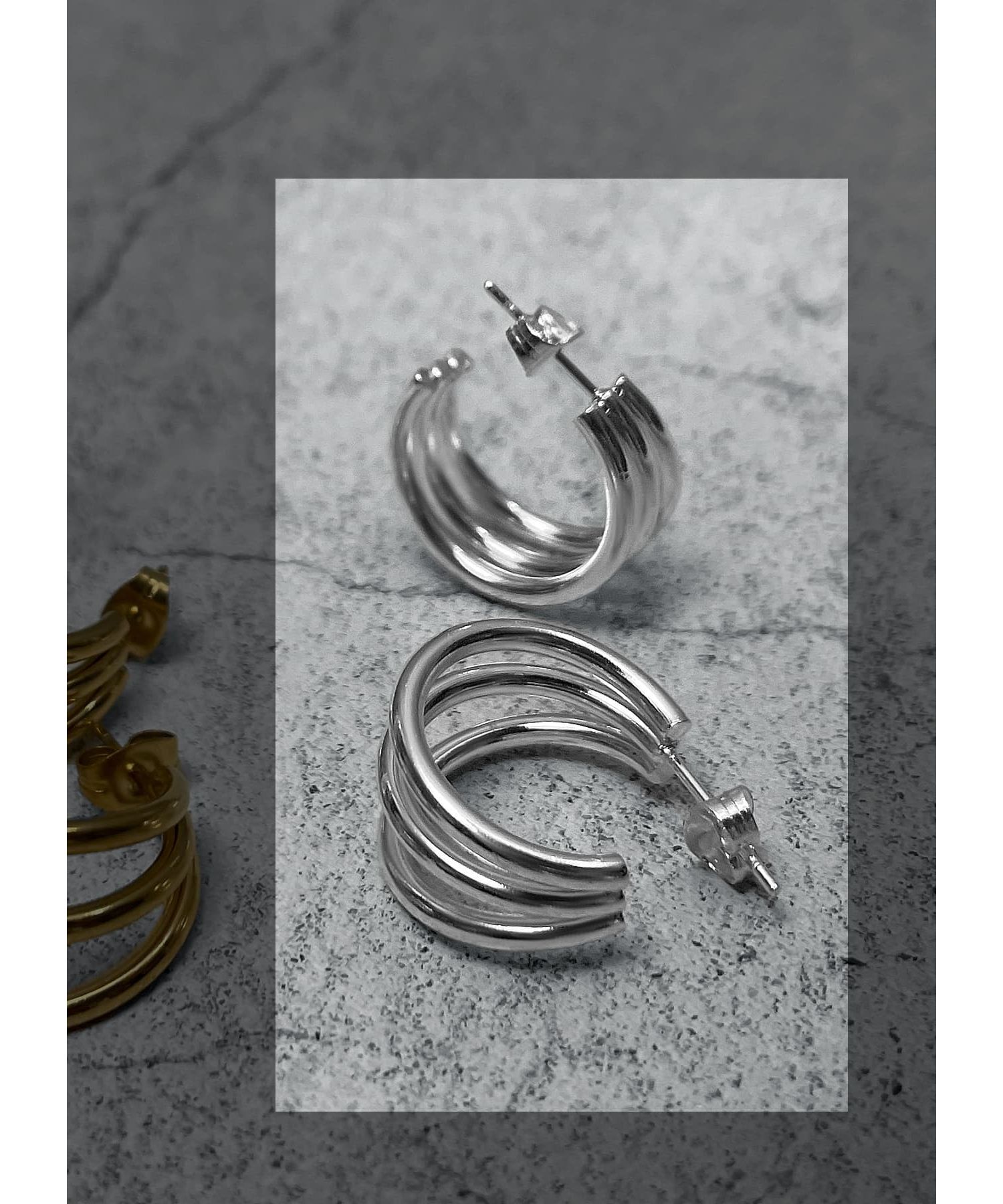 STYLE DELI「【金アレ対策】トリプルフープステンレスピアス」|ピアス|シルバー