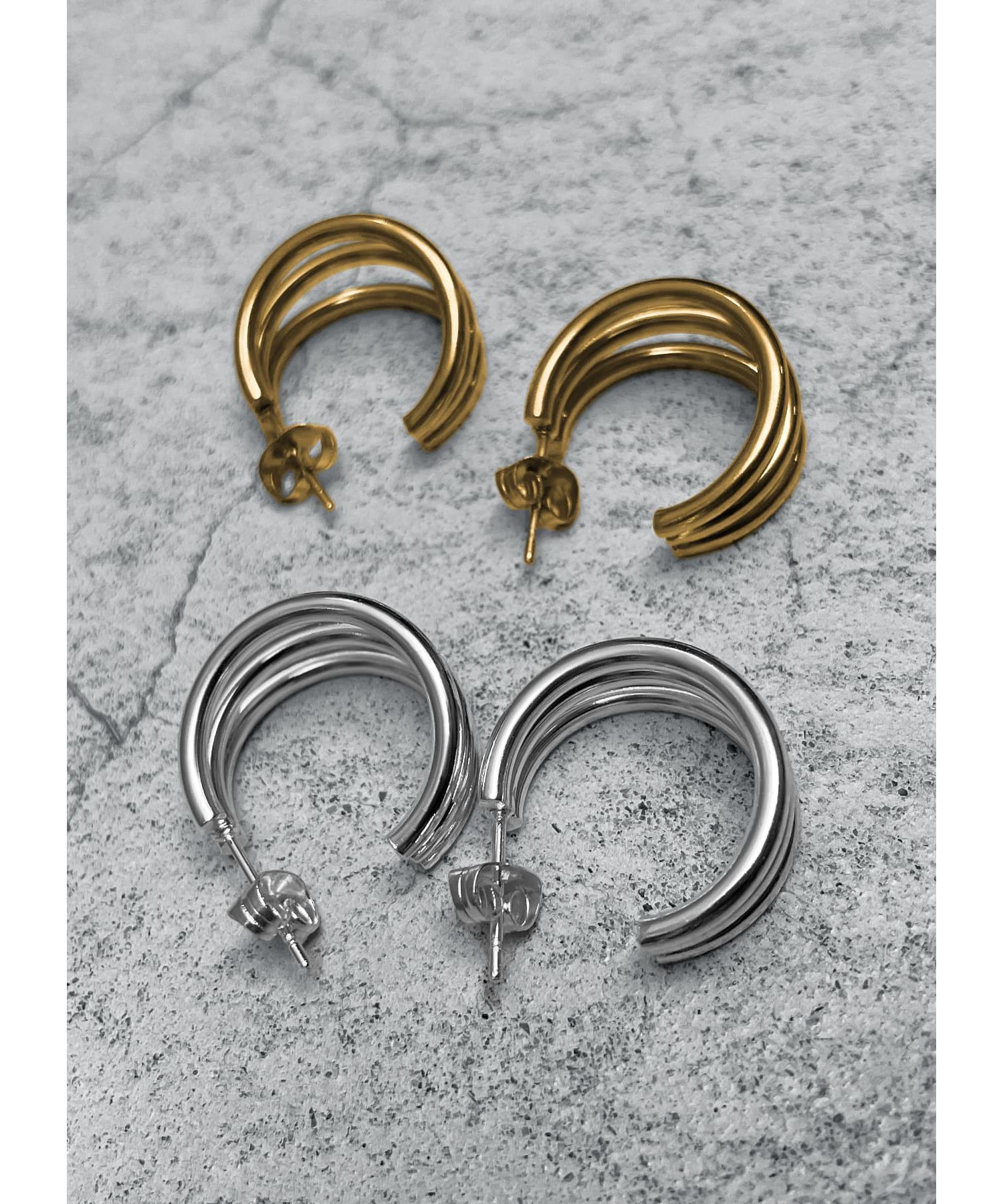 STYLE DELI「【金アレ対策】トリプルフープステンレスピアス」|ピアス|