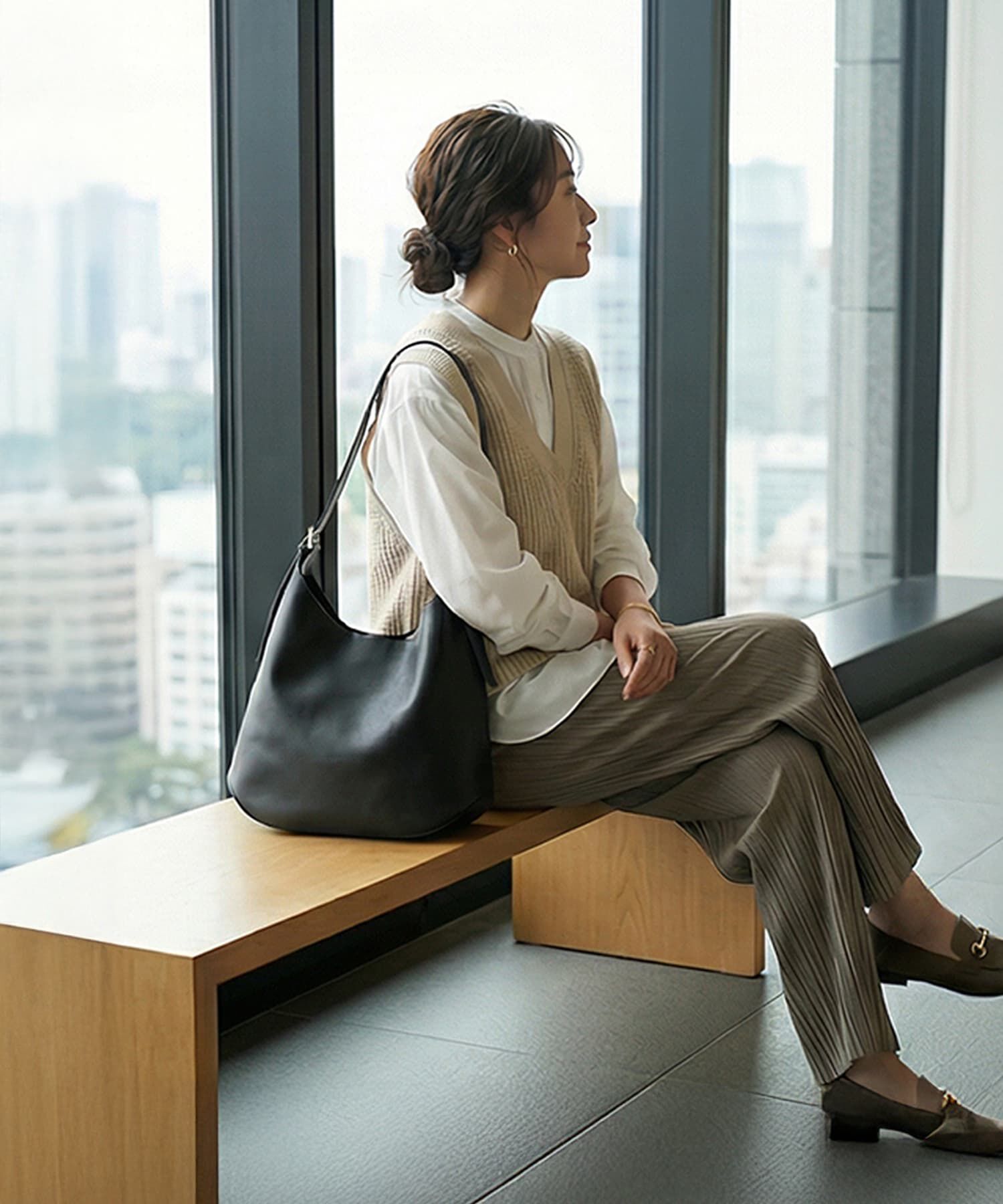 STYLE DELI「【DELI by】アーキテクトフォルムリアルレザーバケットバッグ」|トートバッグ|