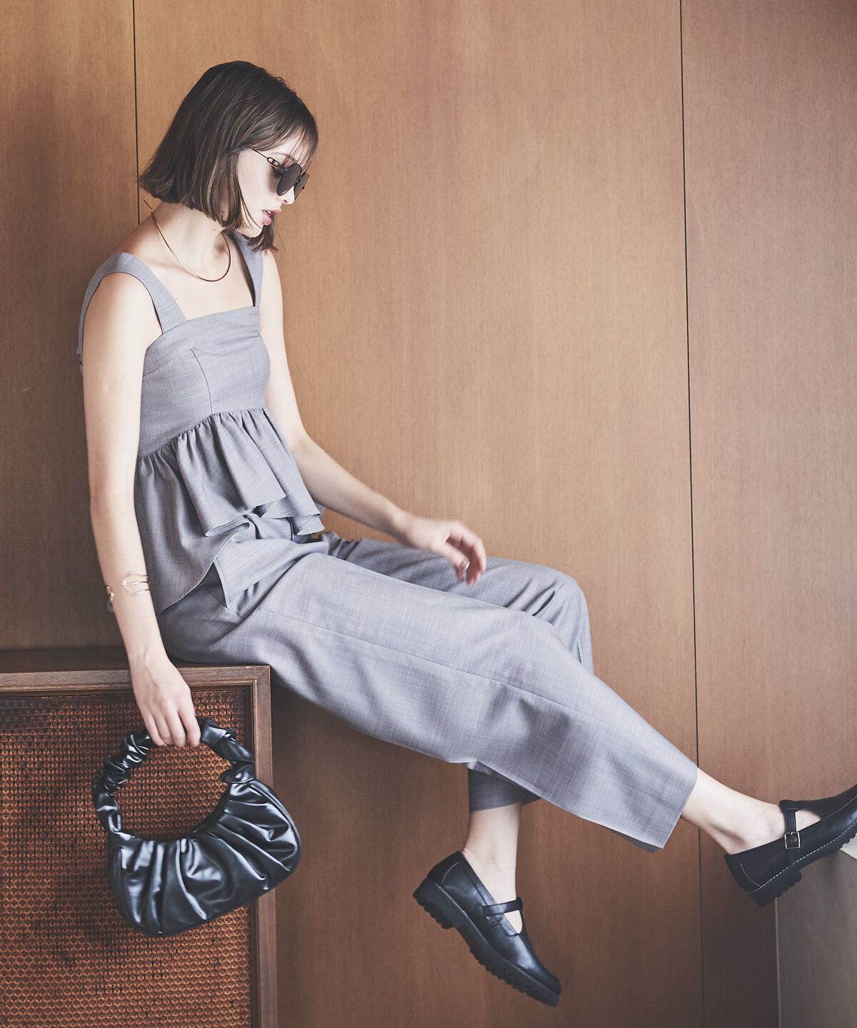 アンドクチュール「シャンブレーペプラムキャミブラウス」|シャツ・ブラウス|