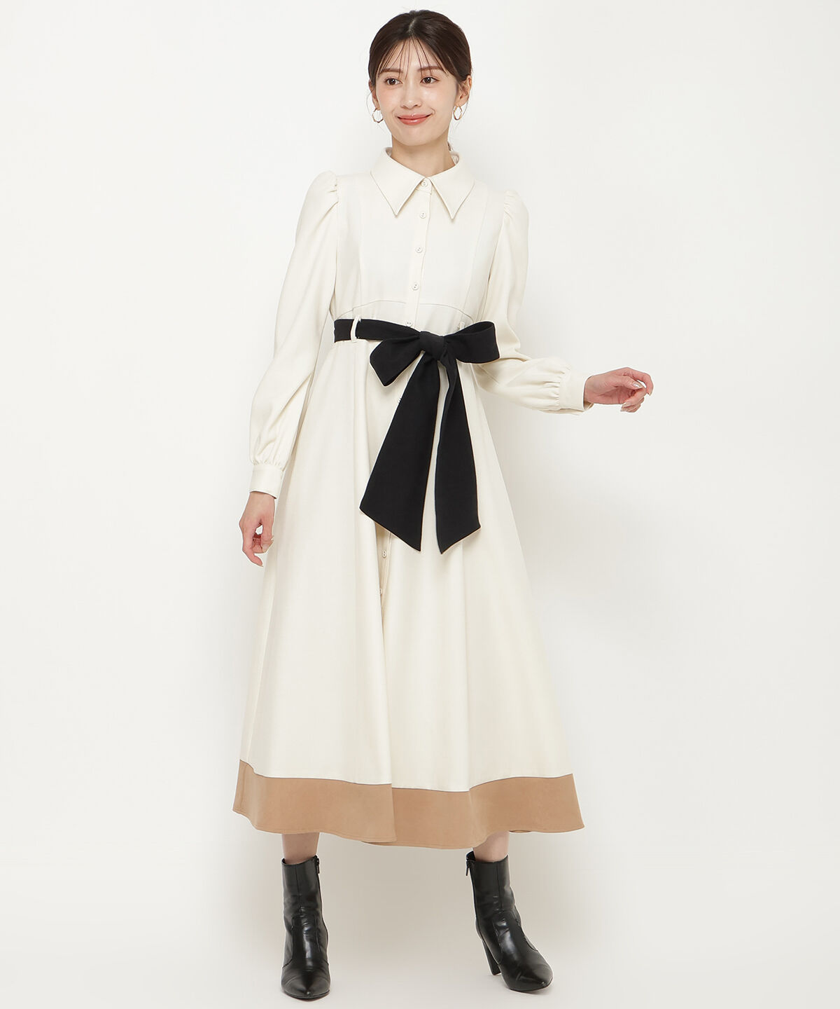 アンドクチュール「配色シャツワンピース」|ワンピース|