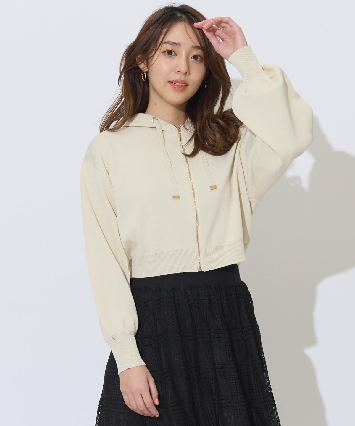 アンドクチュール「クロップドニットフーディー」|パーカー|ﾗｲﾄﾍﾞｰｼﾞｭ