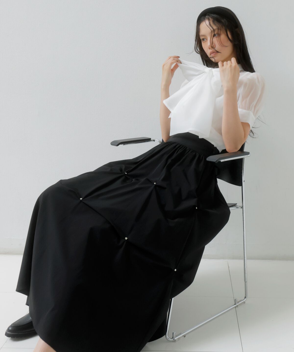 アンドクチュール「ビジューバルーンティアードスカート」|フレア|