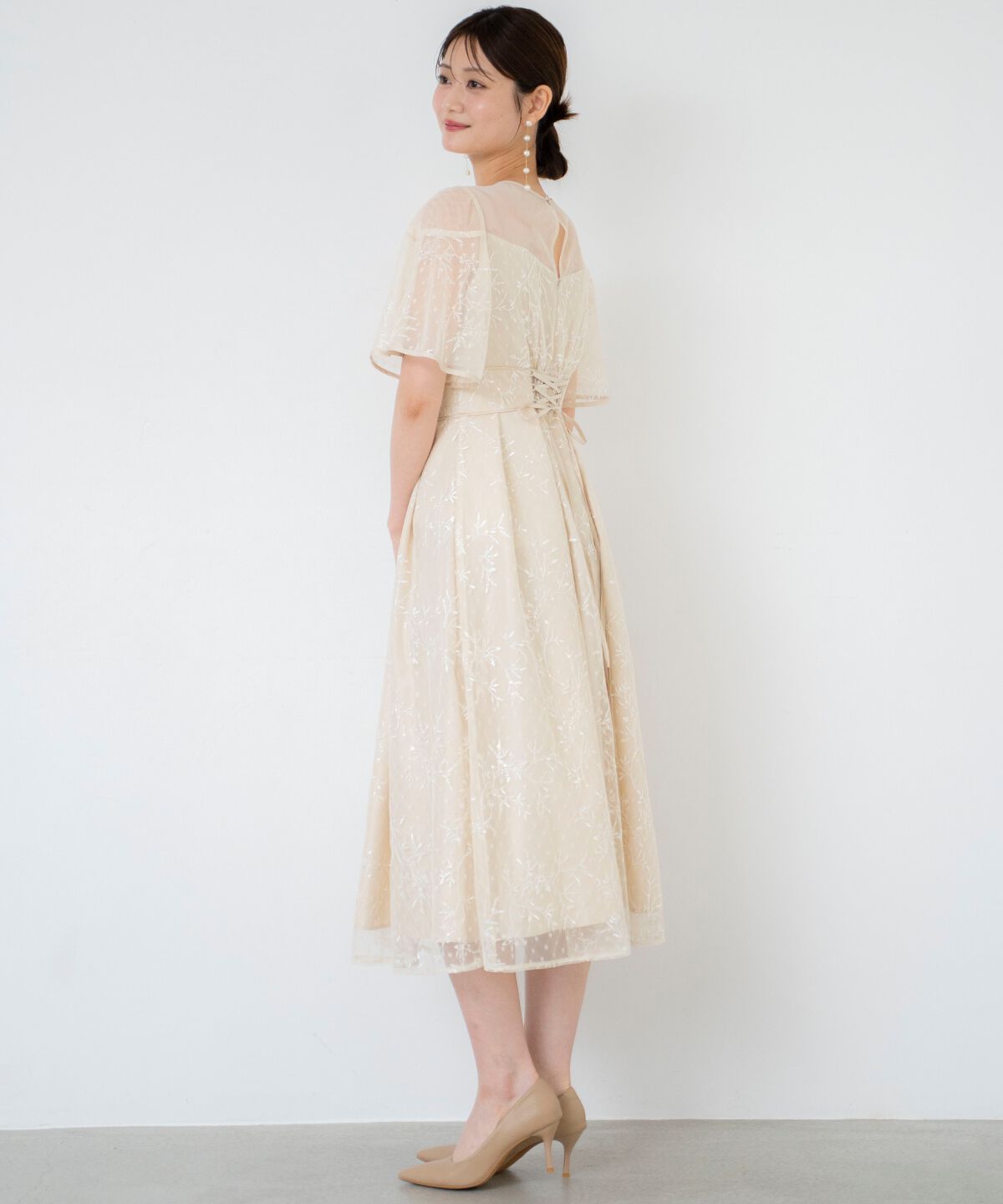 アンドクチュール「小花柄刺繍ドットチュールドレス」|ドレス|