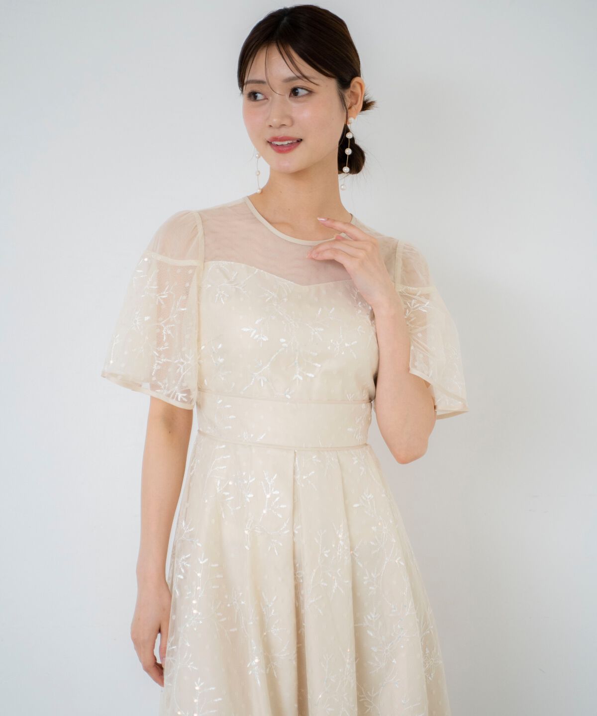 アンドクチュール「小花柄刺繍ドットチュールドレス」|ドレス|