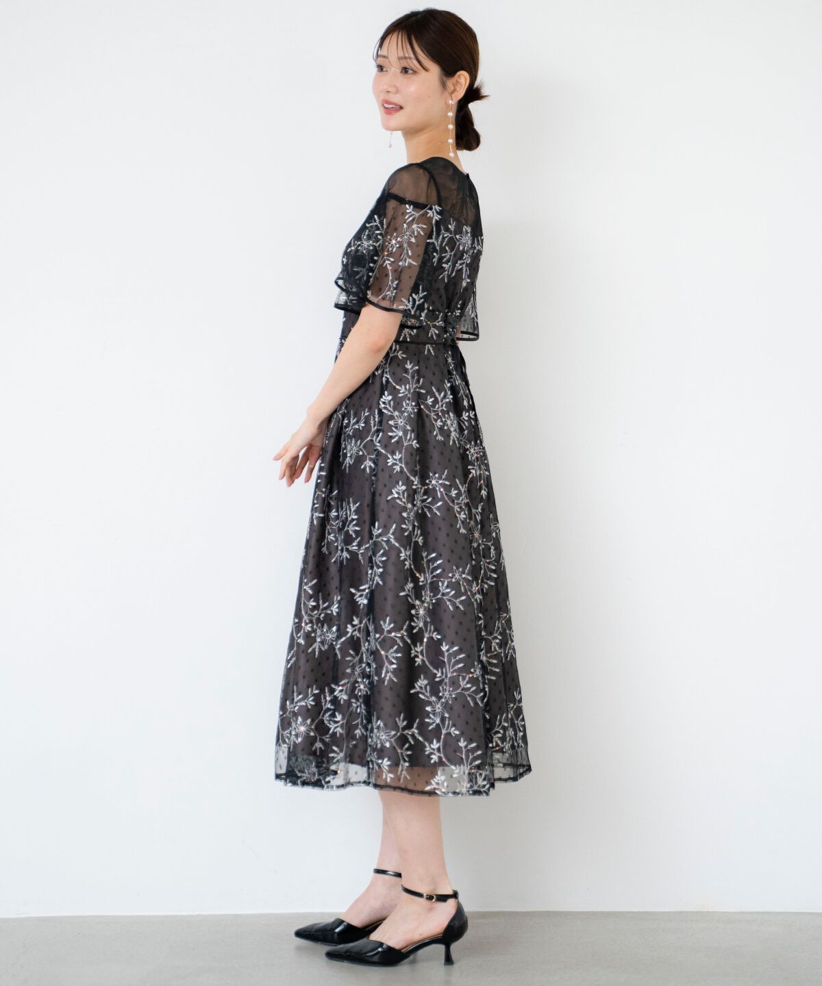 アンドクチュール「小花柄刺繍ドットチュールドレス」|ドレス|