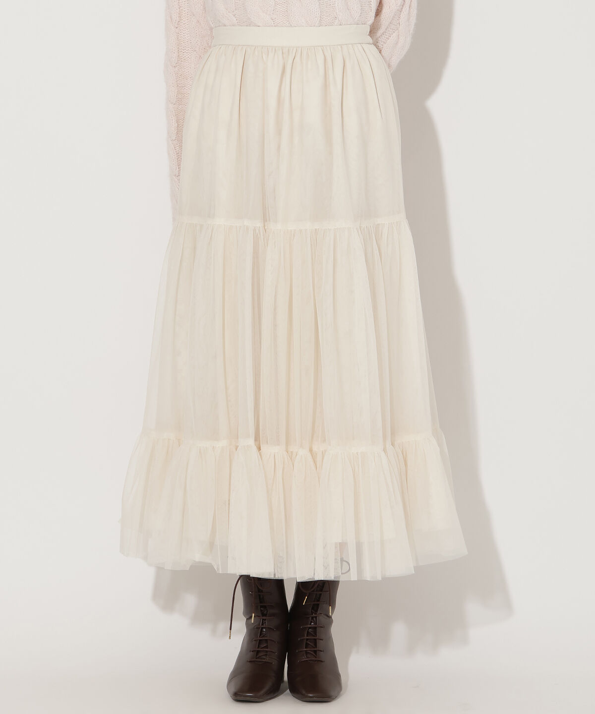 アンドクチュール「チュールティアードギャザースカート」|フレア|